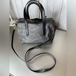 Fossil Sydney Gunmetal & Black Glitter Satchel Crossbody Shoulder Bag